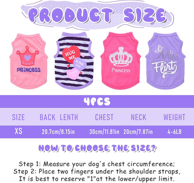 4PCS Dog Shirts Sleeveless for Small Dogs, Cute Smaller Dog Clothes, Cute Printed Pet T Shirts, Suitable for Little Dogs and Cats, XS-Small