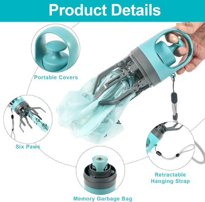 6 Pcs Portable Dog Poop Scooper Set with Holder & Claw Clip, Pooper Bag Dispenser with LED Flashlight, Leash Attachable, Dog Walker Waste Picker for Small Medium Large Dogs, 90 Bags Include