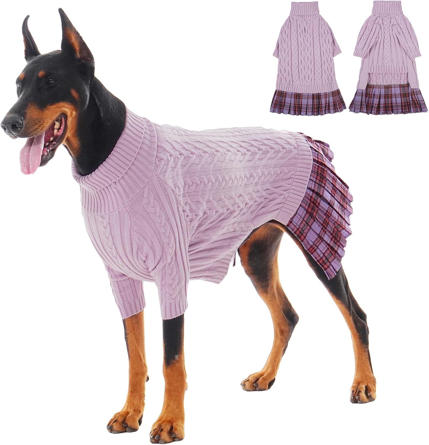 IECOii Big Girl Dog Sweater Dress, Cable Knit Sweater for Extra Large Dogs Girl,Purple,4XL, Cute Dog Warm Dress for Fall Winter, Good Stretcy Fit Knitwear for Giant Breed Dogs Female Indoor & Outdoor