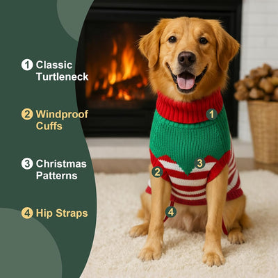 Dog Sweater Knitted for Small to Large Dogs Boy Girl, Classic Turtleneck Dog Christmas Sweaters, Warm & Soft Pet Clothes for Winter (Santa Stripe, M)