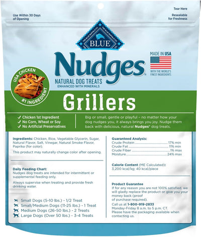 Blue Buffalo Nudges Grillers Natural Dog Treats, Made in the USA with Real Chicken, 16-oz Bag