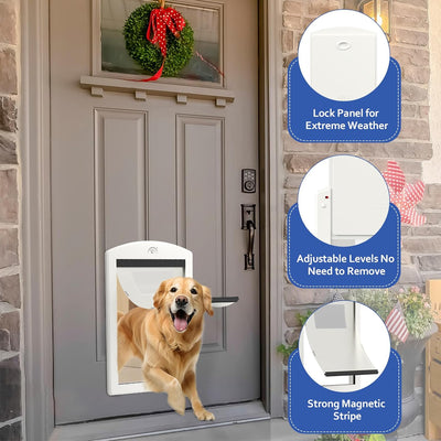 [Classicmacher] Puerta para perros grandes, puerta de marco blanco para perros grandes, puerta de plástico fuerte para perros y mascotas grandes con panel de bloqueo deslizante y solapa magnética