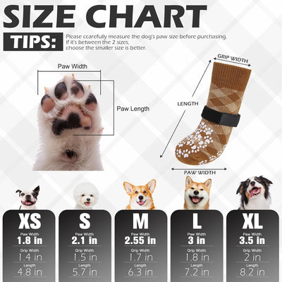 EXPAWLORER Dog Socks to Prevent Licking Paws, Dog Shoes for Hot Pavement, Anti Slip Dog Booties for Hardwood Floors, Dog Boots & Paw Protectors for Small Medium Large Senior Dogs, Khaki XL