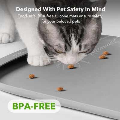 PETLIBRO Dog Food Mat, Safety Silicone Cat Food Mat for Feeder & Fountain, Waterproof Dog Bowl Mat, Raised Edge Spill Protection Floor, Cove Feeding Mat for AF005, AF103 Single Tray, 17.7"x12"