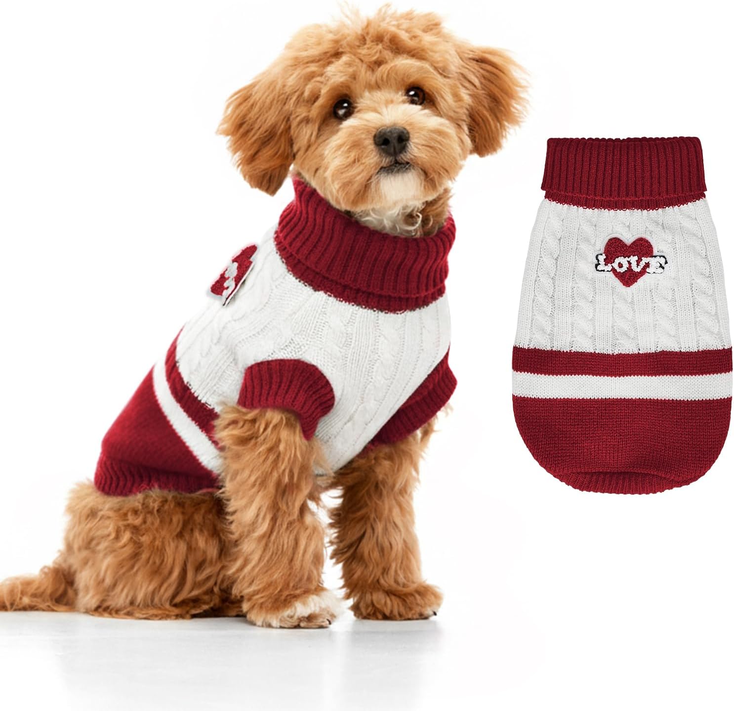 Dog Sweater Knitted for Small to Large Dogs Boy Girl, Classic Turtleneck Dog Christmas Sweaters, Warm & Soft Pet Clothes for Winter (Santa Stripe, M)