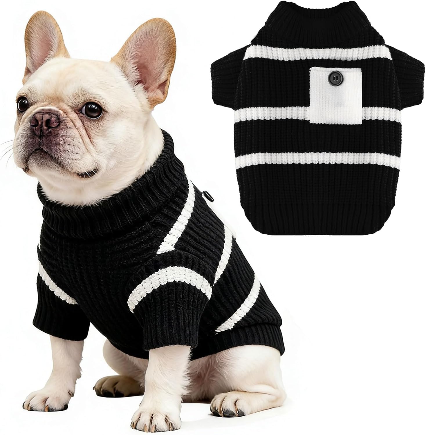 Dog Sweaters for Small Dogs with Cute Bear Pattern, Striped Soft Stretchable Warm Puppy Clothes for Small Dogs Cats, French Bulldog, Chihuahua for Winter