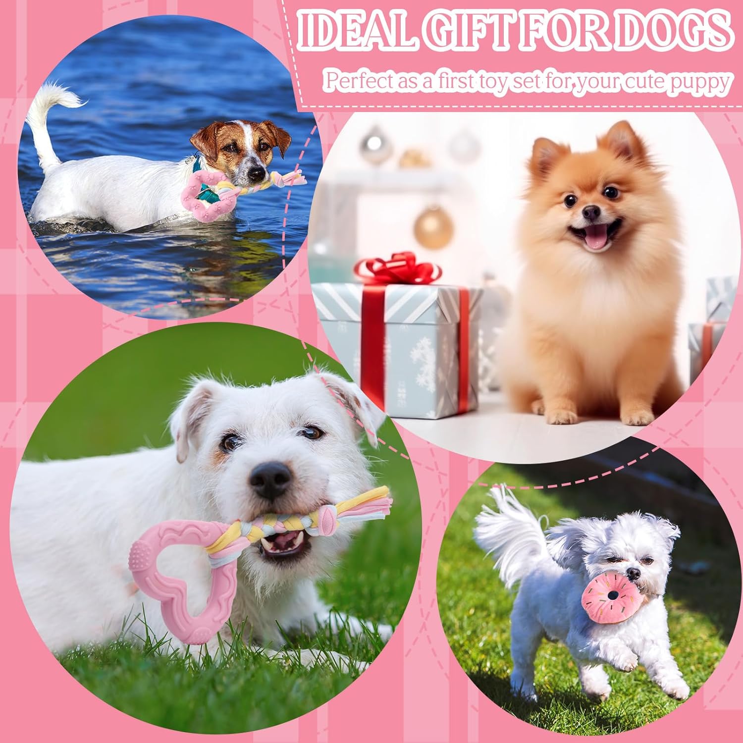 9Pack Pink Puppy Toys for Teething Treat Interactive to Keep Them Busy, Cute Soft Rubber Toy for Small Dogs, Girl Puppy Essentials