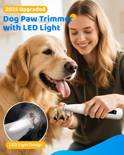 Cortadora de patas de perro con luz LED, recortadora eléctrica de seguridad mejorada 2025 para perros y gatos, limpiador de patas de 35 dB, multifuncional, de bajo ruido, para patas, ojos, orejas