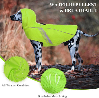 VIVAGLORY Dog Raincoat for Large Dogs, Easy on & Off Pet Rain Clothes, Reflective Lightweight Breathable Dogs Safety Vest Jackets for Adventures, Walking, Hunting, Bright Yellow