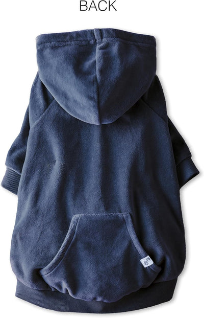 Organic Cotton Velour Dog Hoodie Pet Coat for Small, Medium and Large Dogs, Navy, XX-Small