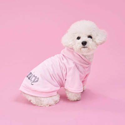 Juicy Couture Bling Velour Pet Hoodie - Pink - M/L (7-12 lbs.) - Pet Hoodies for Small Dogs or Cats