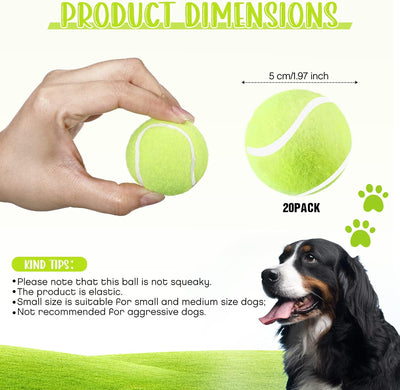 Hanaive 20 Pieces Dog Tennis Balls 2 Inch Mini Tennis Balls for Small Dog Pet Fetching Toy Rubber Felt Training Toys for Puppy Pet Playing Exercise and Practice(Yellow)