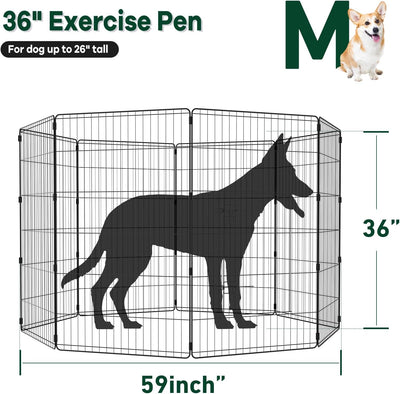 PJYuCien Dog Playpen - 8 Panels 36”H Metal Foldable Dog Exercise Pen, Pet Fence Puppy Crate Kennel Indoor Outdoor with Top Cover & Bottom Pad for Medium Large Pets