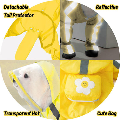HDKUW Dog Raincoat and Rain Shoes Set, Full-Coverage Reflective Jacket with Backbag, Yellow XL