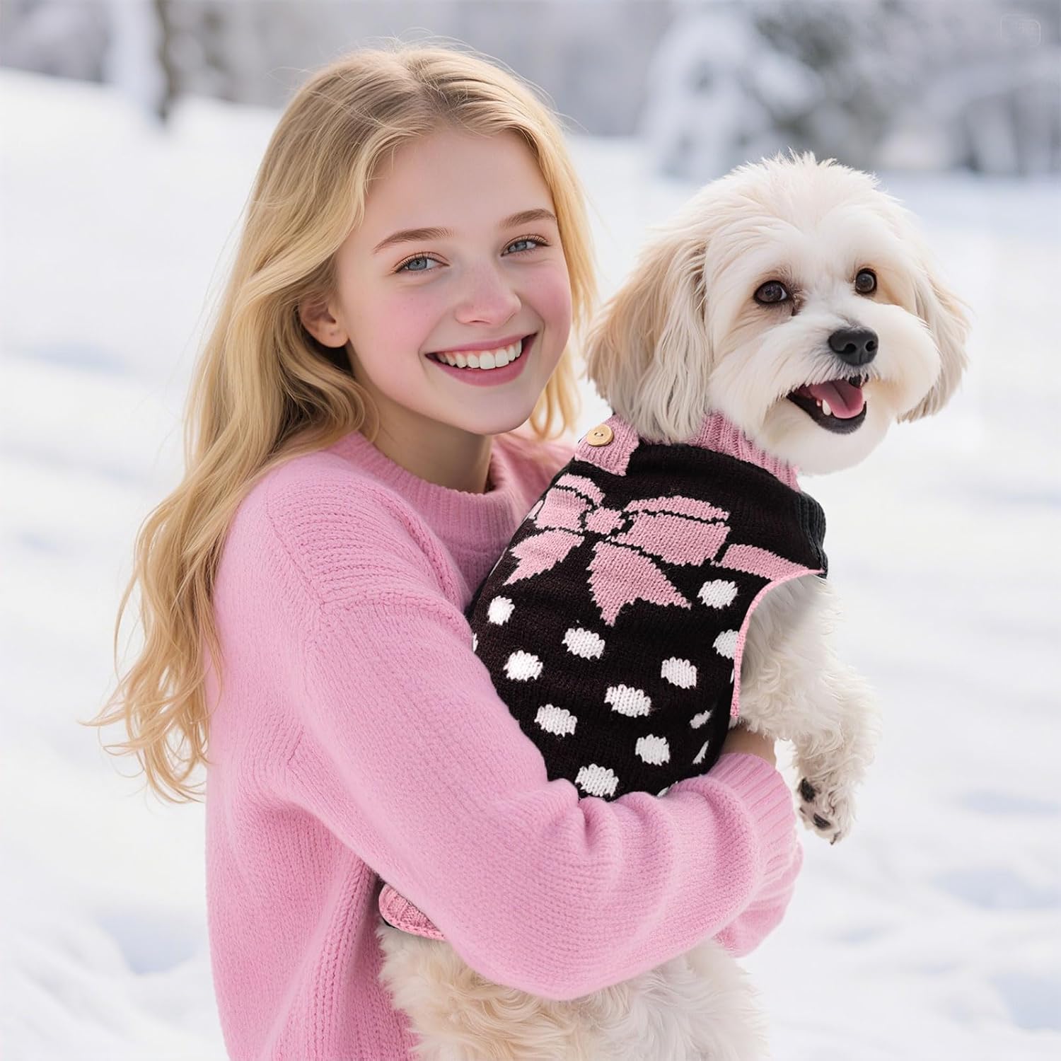 PETCARE Cute Dot Dog Sweater for Small Medium Dogs Girl with Purple Bowtie Knitted Warm Fall Winter Puppy Clothes Cat Sweaters for Cats Only Dachshund Chihuahua Yorkie Dog Outfits Vest Jumper