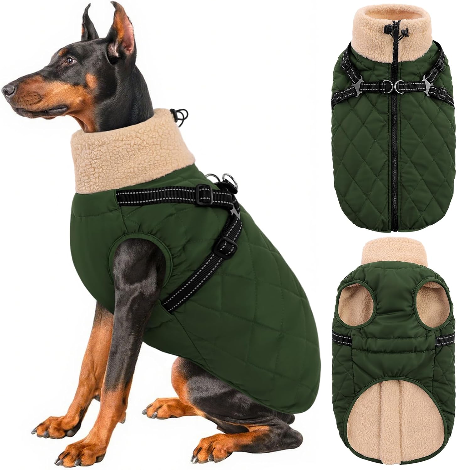 Queenmore Dog Coat, Dog Coats for Small Dogs, Doggy Winter Jacket with Zipper On Back, Waterproof Pet Jacket with Harness Built in, Pet Puffer Coat for Bichon, Schnauzer, Yorkie, Burgundy S