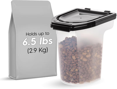 IRIS USA WeatherPro Airtight Pet Food Storage Container, Up to 6.5 lbs, Treat Box for Dog Cat and Bird Food, Keep Fresh, Translucent Body, Easy Clean Up, BPA free, Clear/Black