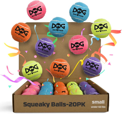 20 Pack Small Tennis Balls for Dogs - 2 Inch Squeaky Dog Balls Toys with Mesh Bag, SGS Certified, Durable Non-Toxic, Built in Squeaker, Small Breeds