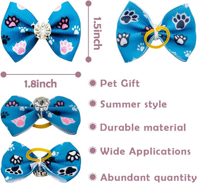 24Pcs/12 Pairs Dog Hair Bows with Rubber Band with Paw Bone Print Red Pink Blue Black Purple for Small Medium Girl Boy Doggie Puppy Bowknot Topknot Holiday Grooming Hair Accessories