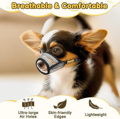 Mayerzon Dog Muzzle for Biting, Patented Soft Breathable Mesh Muzzle for Small Medium Dogs Chihuahua Dachshund Poodle, Adjustable Mouth Cover for Grooming, Chewing, Vet Visits, Allows Panting Drinking