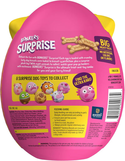 Bonkers Surprise Crunchy Chicken Biscuit Dog Treats, 100g Egg Case with Blind Box Dog Toy (1 of 8 Collectible Toys)
