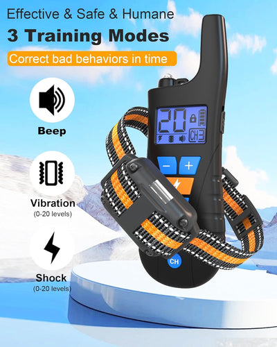 Shock Collar for Dogs, Dog Training Collar with Remote Range up to 3300FT, Training Collar with Beep, Vibration, and Shock Modes, Waterproof Design for Small Medium and Large Dogs