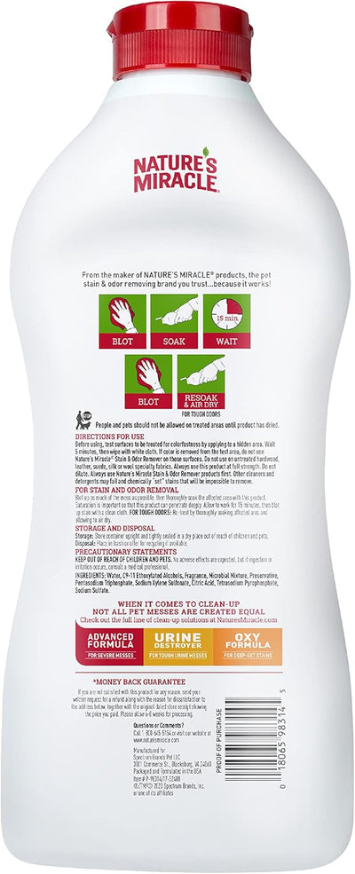 Nature's Miracle Stain and Odor Remover Dog 32 Ounces, Odor Control Formula, Pour