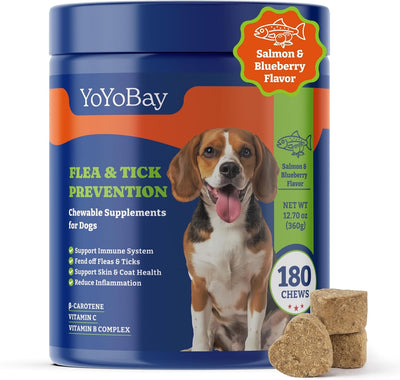 Dogs & Cats Flea and Tick Prevention, 180 Soft Chews Each, Salmon & Blueberry Flavor, Natural Prevention for Flea and Tick Control and Immune Support