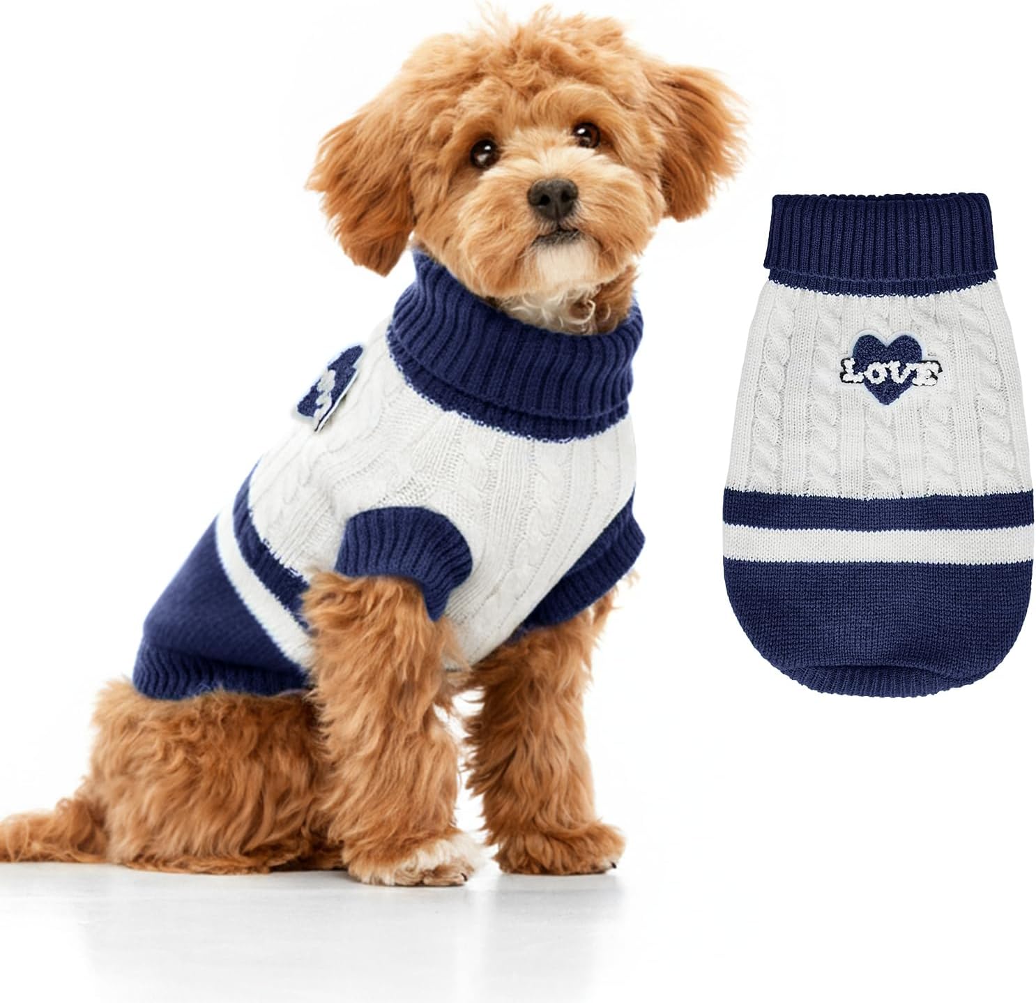 Dog Sweater Knitted for Small to Large Dogs Boy Girl, Classic Turtleneck Dog Christmas Sweaters, Warm & Soft Pet Clothes for Winter (Santa Stripe, M)