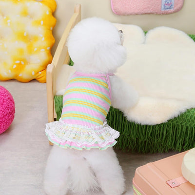 Winmany Dog Summer Clothes Puppy Sleeveless Striped Vest T-Shirt Pet Tutu Skirt Cat Dresses Suitable for Small Medium Cat Dog (Yellow, X-Large)