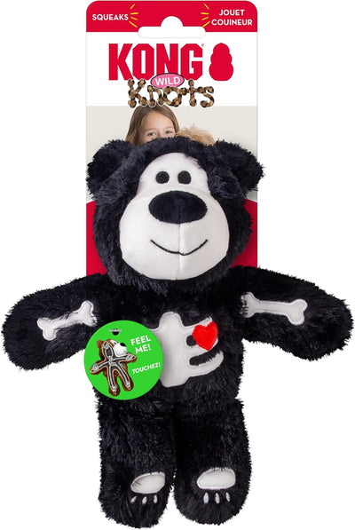 KONG Halloween Wild Knots Bear Dog Toy – Plush Squeaky Bear with Knotted Rope Skeleton for Chewing, Shaking & Snuggling – Assorted Colors, Minimal Stuffing, Spooky Fun (Small/Medium)