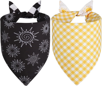 Summer Dog Bandanas Yellow Black Large 2PCS, Spring Scarf, Durable Triangle Reversible Bibs Handkerchief for Puppy Pet