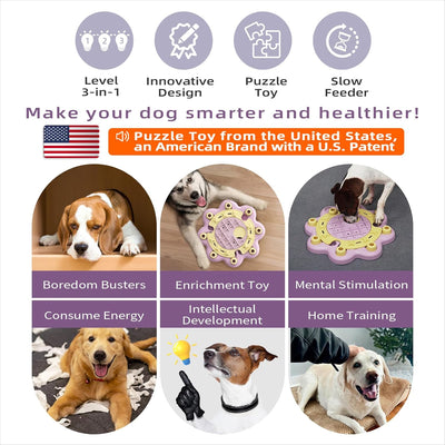 KADTC Dog Puzzle Toys Level 3 in 1 Brain Mind Treat Game Mental Stimulation Enrichment Hard Toys Puppy Holiday Birthday Gift Boredom Busters Slow Puzzles Food Feeder for Small/Medium/Large Breed Dogs