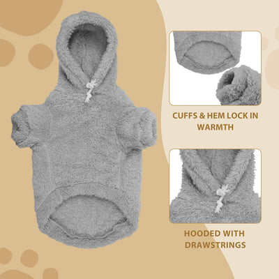 Fuzzy Dog Hoodie Dog Sweater Clothes Warm Soft Cozy Coats Hooded Sweatshirt Fleece Small Pet Hoodies Pet Sweaters for Small Dogs(Grey-S)