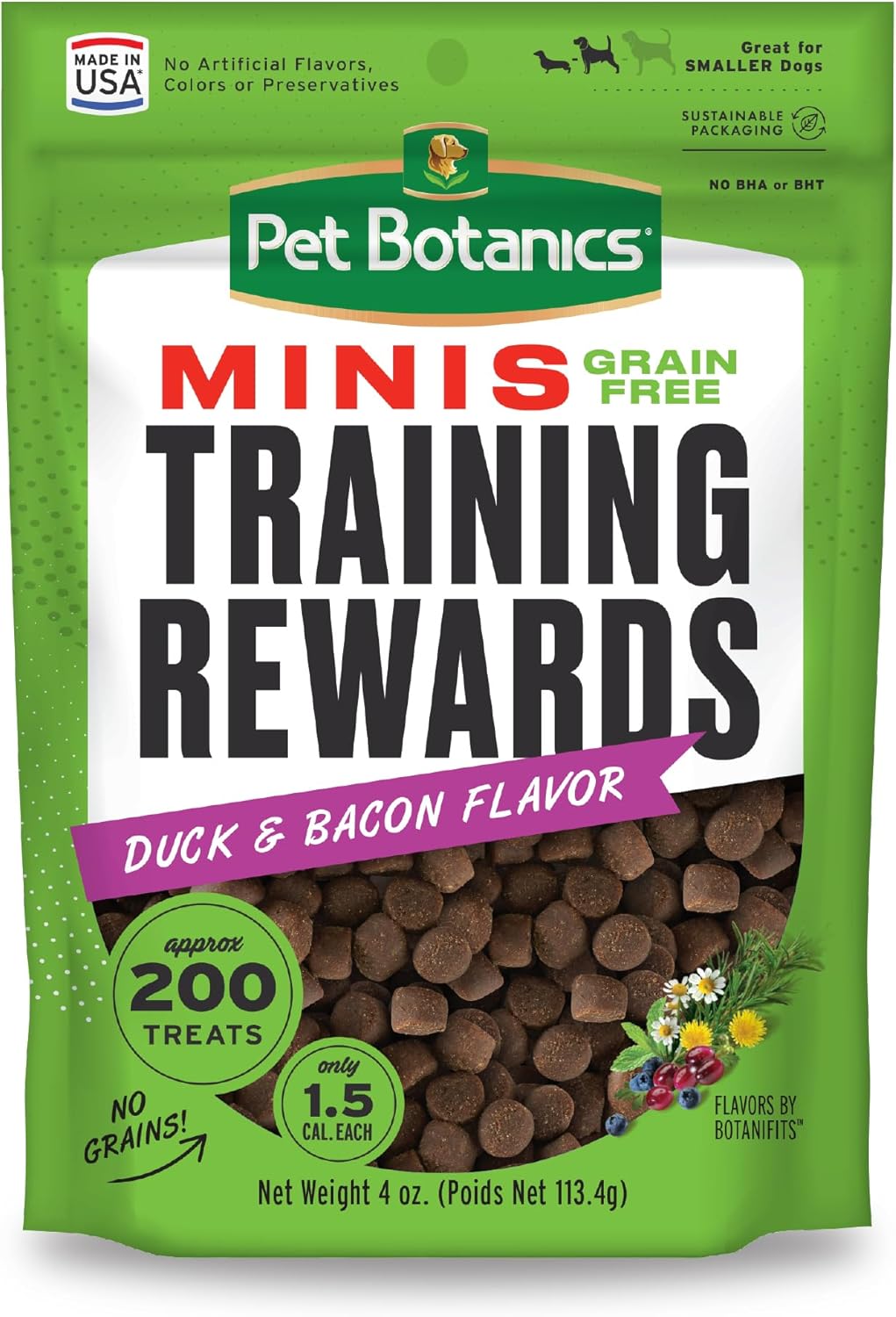 Pet Botanics 10 oz. Pouch Training Rewards Mini Soft & Chewy, Bacon Flavor, with 500 Treats Per Bag, The Choice of Top Trainers