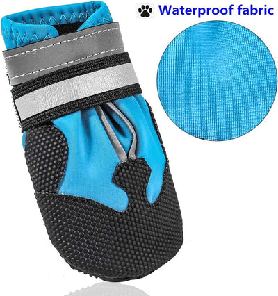 Dog Waterproof Boots Shoes Anti-Slip Booties, with Adjustable Strap and Reflective Strip, Premium Paw Protector Fit for Medium and Large Dogs(4Pcs)
