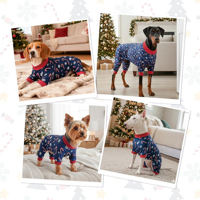 Christmas Dog Pajama Xmas Dog Onesie Jumpsuits Soft Pet Xmas Pjs Christmas Dog Outfit Costume Apparel Clothes for Small, Medium Large Dogs Canes Pattern XS