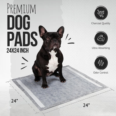 Bulldoglogy 50-Count Carbon Black Puppy Training Pads with Adhesive Tape 24x24 - Large Charcoal Housebreaking Dog Training Wee Pads, Odor Control Thick Pee Pads for Dogs Extra Quick Dry Polymer Tech