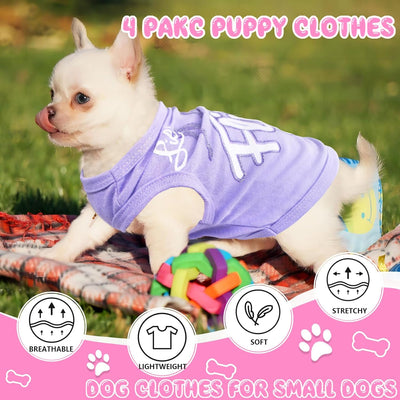 4 Pieces Dog Clothes for Small Dogs Girl Summer Soft Puppy Clothes Cute Chihuahua Teacup Dog Clothes Female Dog Shirts Breathable Pet Clothing Pink Girl Dog Clothes (XX-Small)