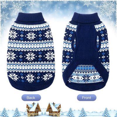 KOOLTAIL Cable Knit Dog Sweater Turtleneck, Cold Weather Pullover Classic Knitwear, Snowflake Pattern Thick Warm Winter Pet Clothes, Dog Christmas Sweater for Small Medium Large Dogs Cats, Navy Blue L