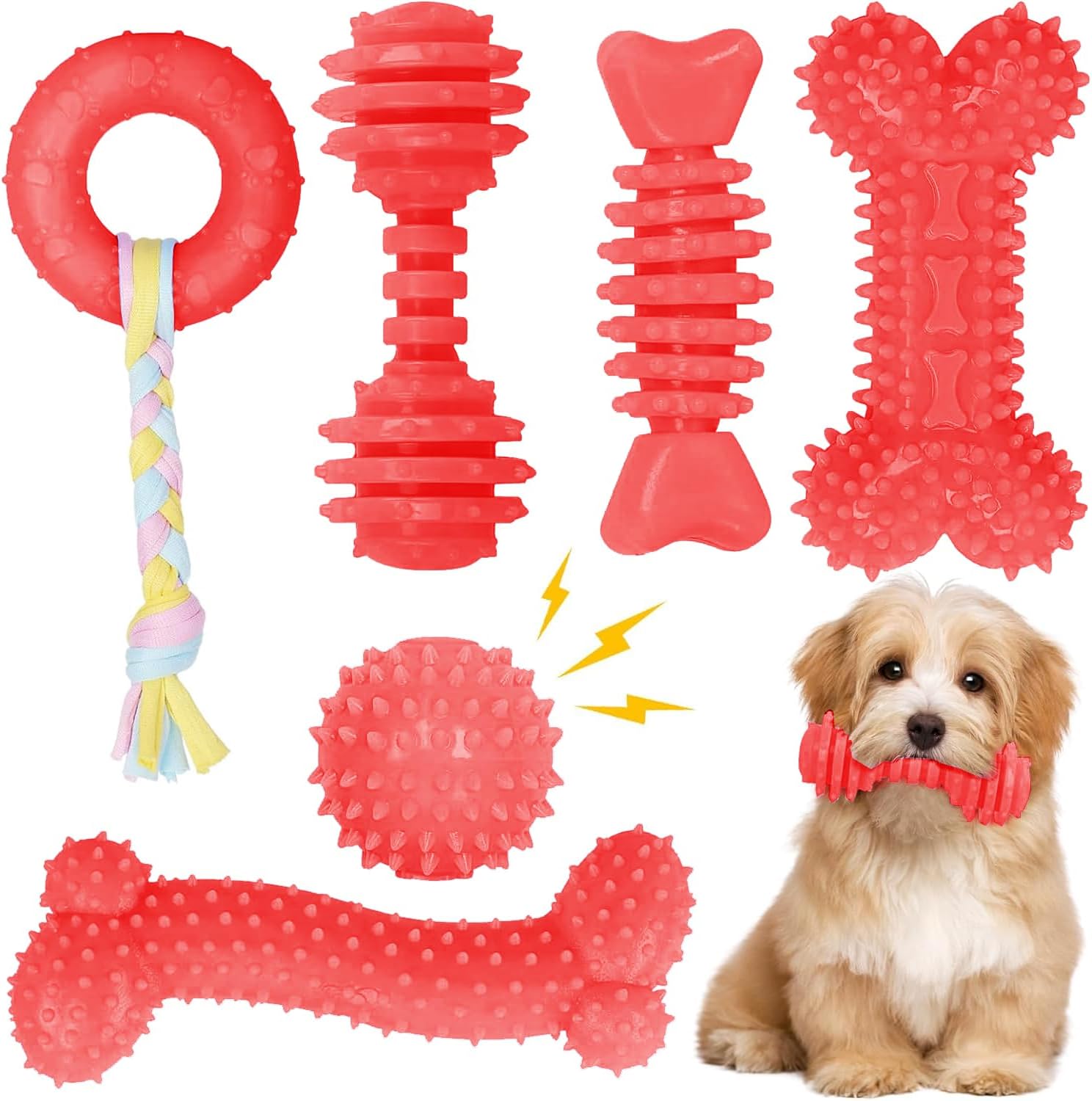 Puppy Toys, 6 Pack Dog Chew Toys for Puppy, Cute Pink Small Dog Toys, Teething Toys for Puppies, Soft Durable Interactive Chew Toy for Small Dogs