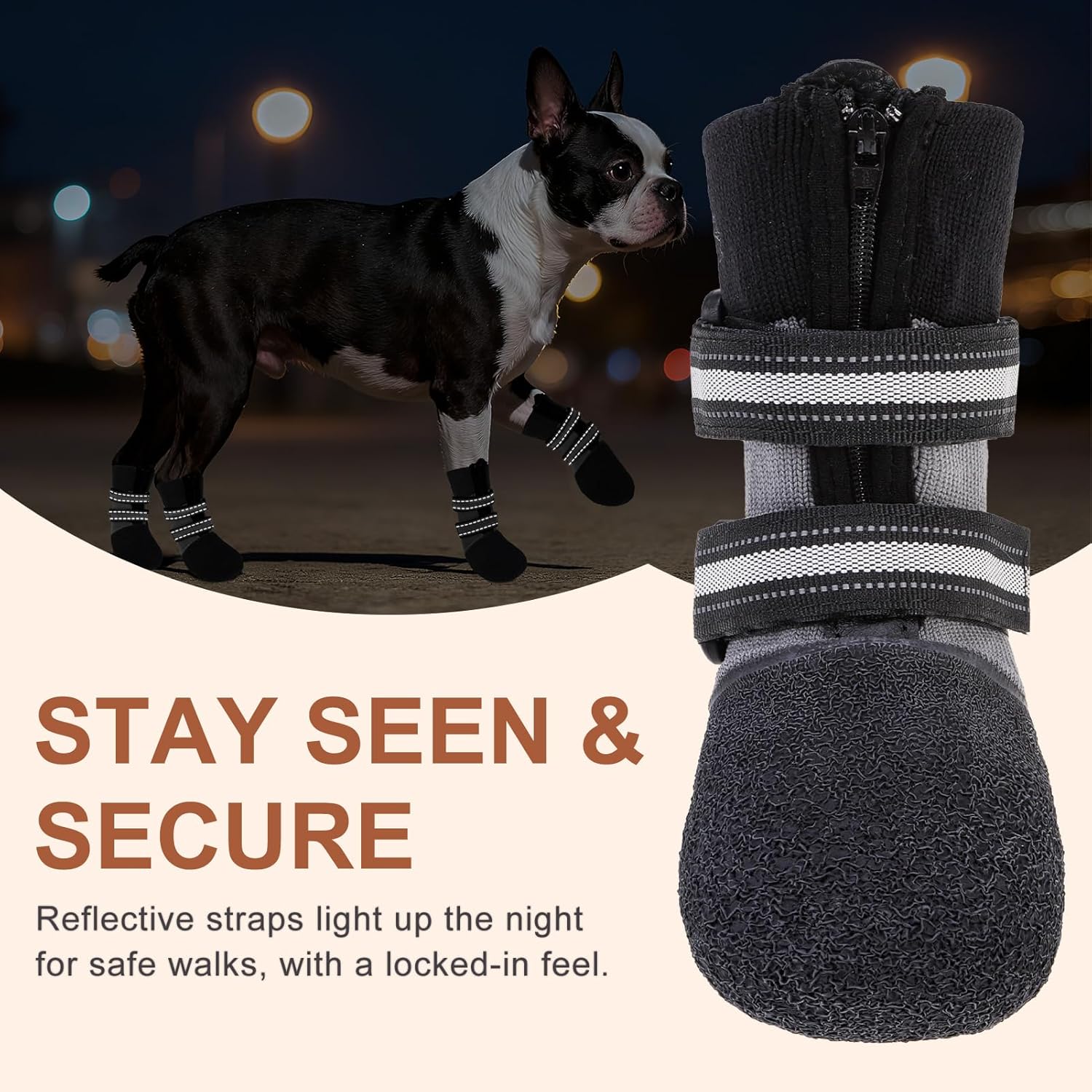 BEAUTYZOO Waterproof Dog Shoes for Winter Cold Weather, Anti-Slip Dog Socks Boots & Paw Protectors, Zipper Dogs Booties to Prevent Licking, Indoor Outdoor Reflective for Small Medium Large Senior Dogs