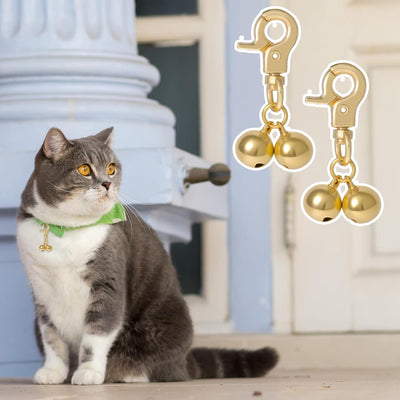 Dogs Training Bell Mini Dog Collar Bells 2 Pack Bells for Dog Collars Gold Pet Pendant Accessories with Snap Clips for Dogs and Cats