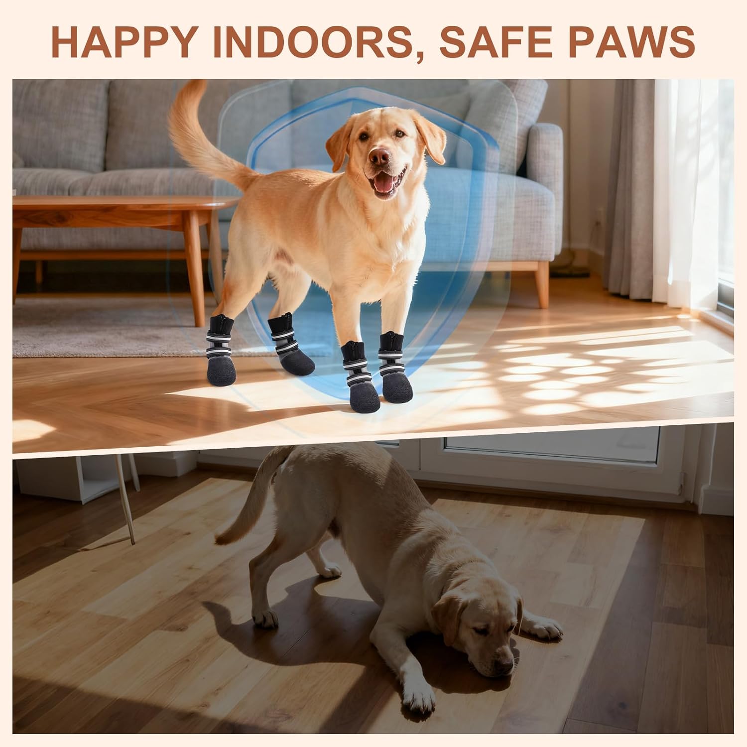 BEAUTYZOO Waterproof Dog Shoes for Winter Cold Weather, Anti-Slip Dog Socks Boots & Paw Protectors, Zipper Dogs Booties to Prevent Licking, Indoor Outdoor Reflective for Small Medium Large Senior Dogs