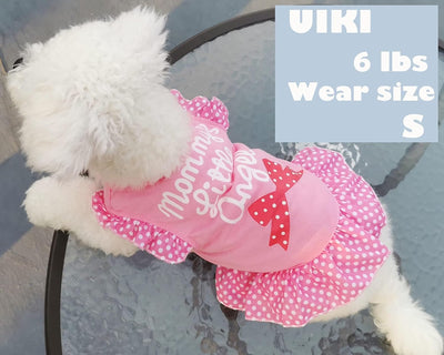 XPUDAC 4 Pieces Dog Dress Shirt Puppy Clothes for Small Girl Cute Doggie Dresses Summer Clothes Apparel for Dogs Cats (Pink Angel, Medium(8-11 lbs))