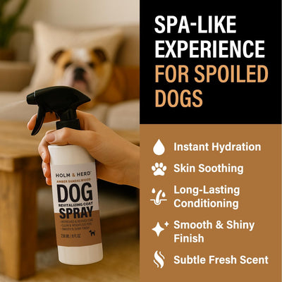 Dog Perfume Spray – Deodorizing Coat Spray for Dogs That Hydrates & Enhances Shine – Dog Cologne & Leave-in Conditioner – Amber Sandalwood 8oz