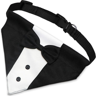 Dog Tuxedo Suit Wedding Bandana Collar with Bow Tie, Adjustable Formal Dog Tux, Engagement Birthday Tuxedo for Small Medium Large Dogs Pets (Large: Neck 15”-25”)