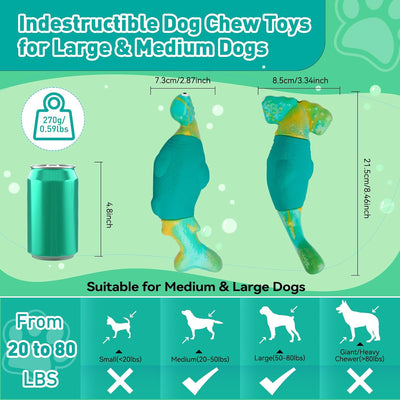 Dog Toys for Aggressive Chewers, Interactive Dog Chew Toys for Large Dogs, Indestructible Squeaky Toys to Keep Them Busy, Tough Toys for Medium/Large Breed (Green)