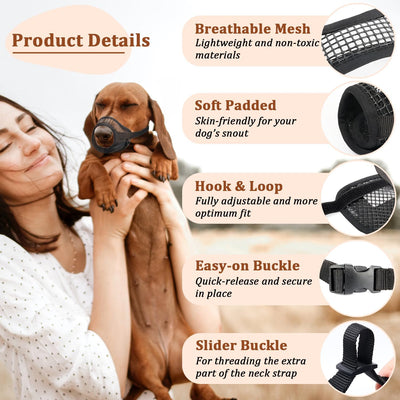 Mayerzon Dog Muzzle, Breathable Mesh Puppy Muzzles for Small Medium Large Dogs Jack Russell Terrier Dachshund Beagle Golden Retriever for Biting Chewing Grooming, with Adjustable Hook and Loop