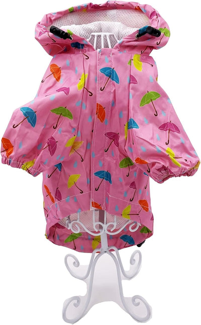 Dog Raincoat Hooded Leash Hole Waterproof Rain Coat Jacket Rainwear for Small Pet Cat Puppy (M: Length - 14", Pink Umbrella)
